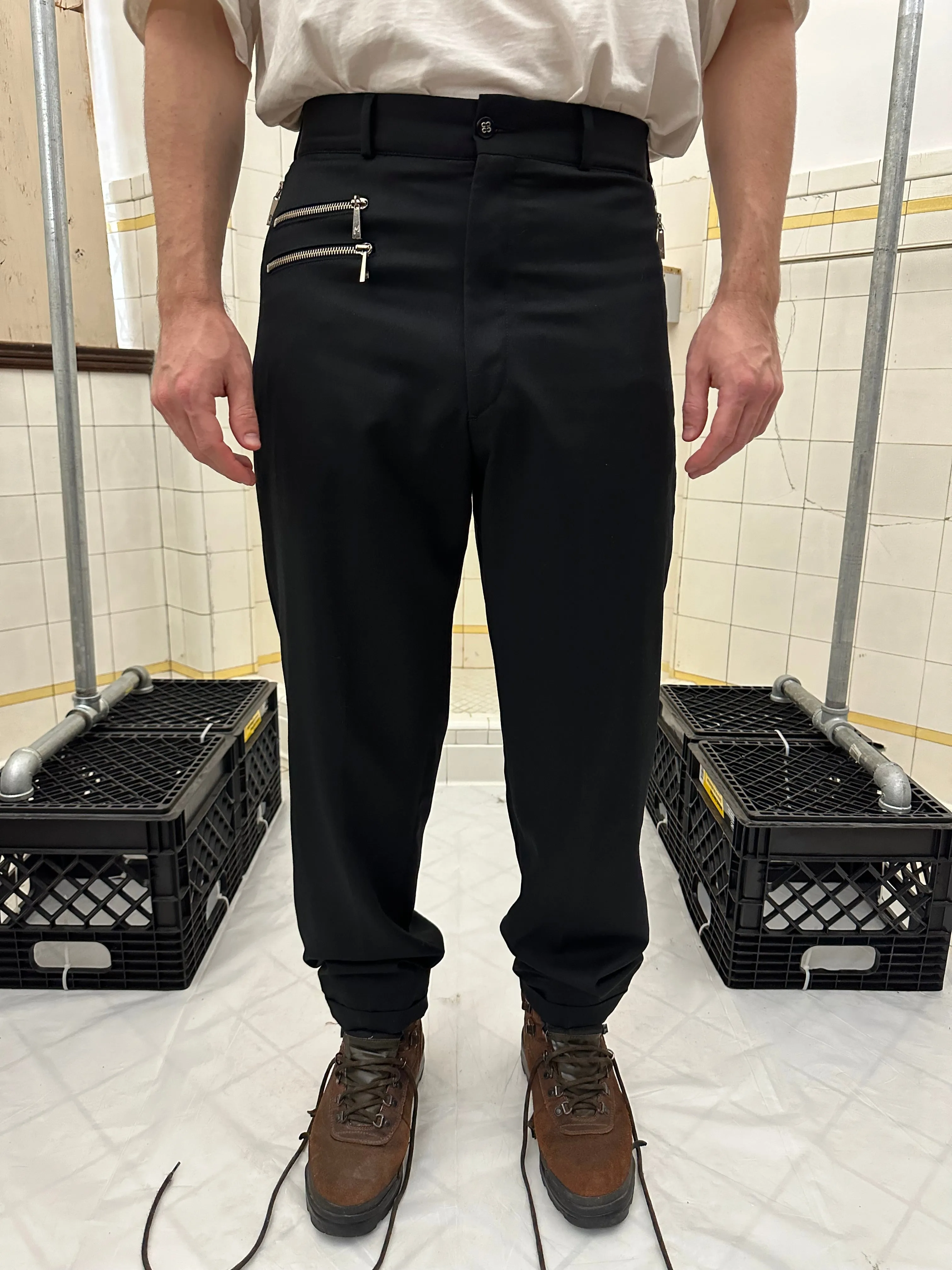 1980s Claude Montana Black Trousers with Zipper Detailing - Size M