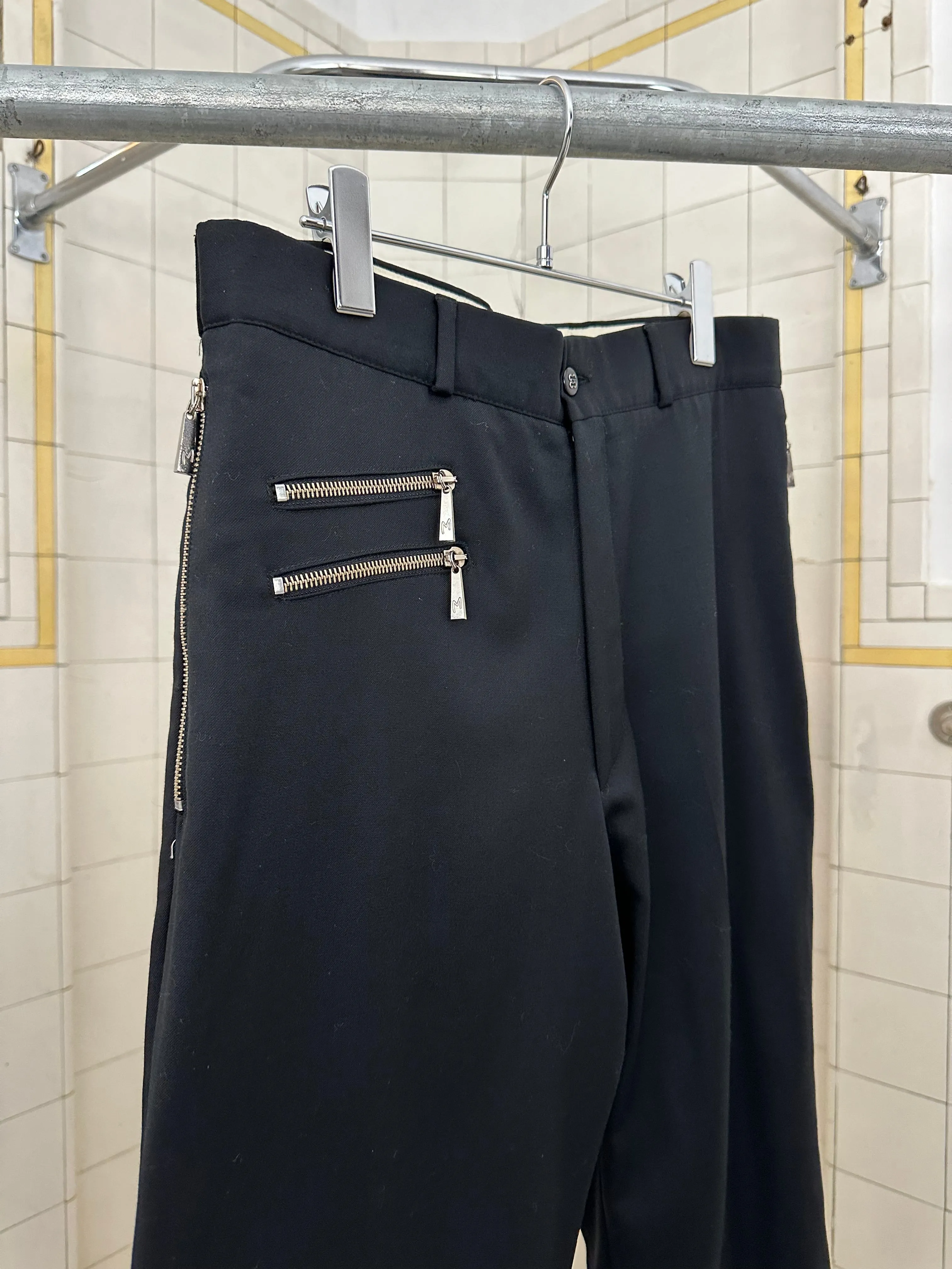 1980s Claude Montana Black Trousers with Zipper Detailing - Size M