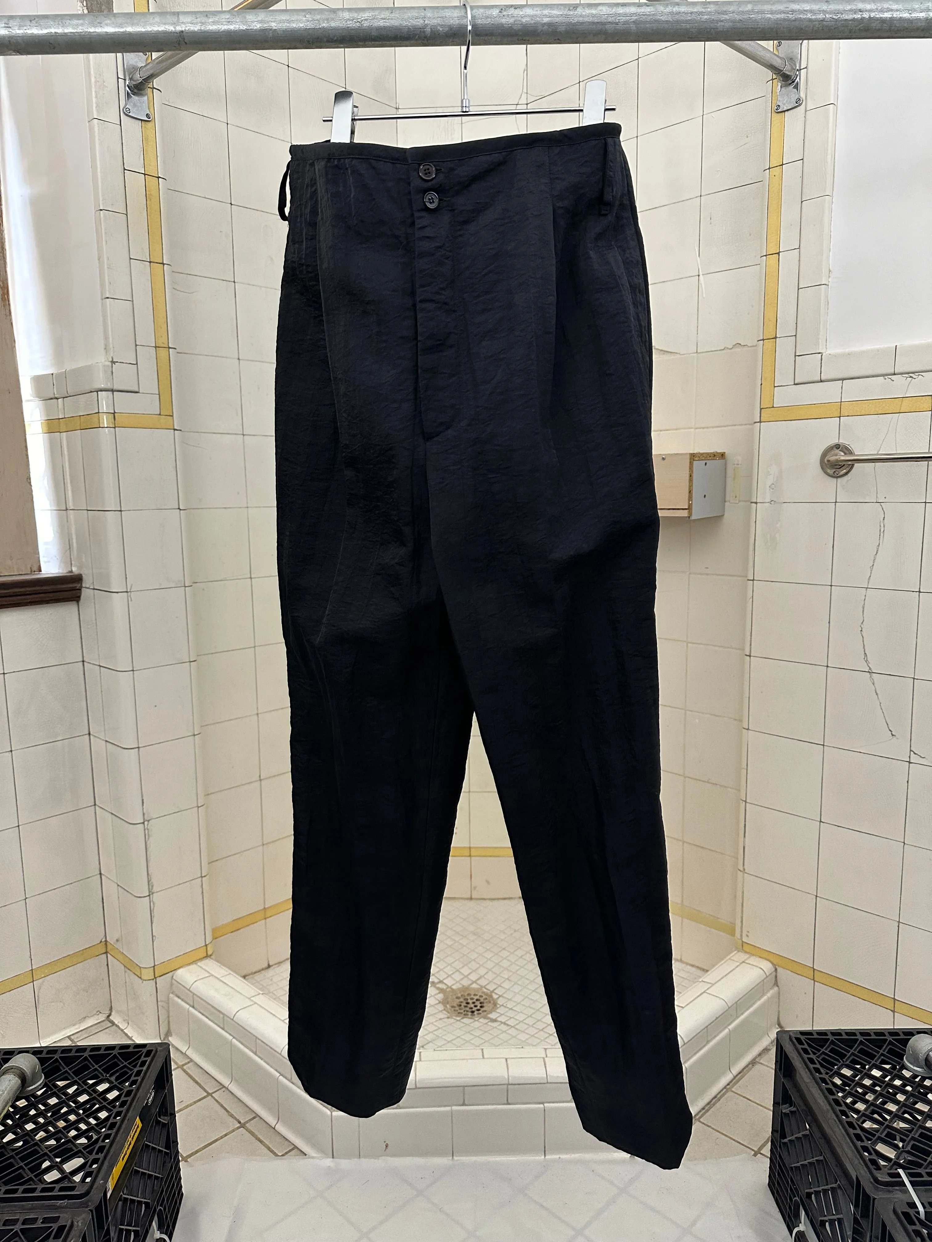 1980s Claude Montana Crushed Nylon Pleated Trousers - Size M