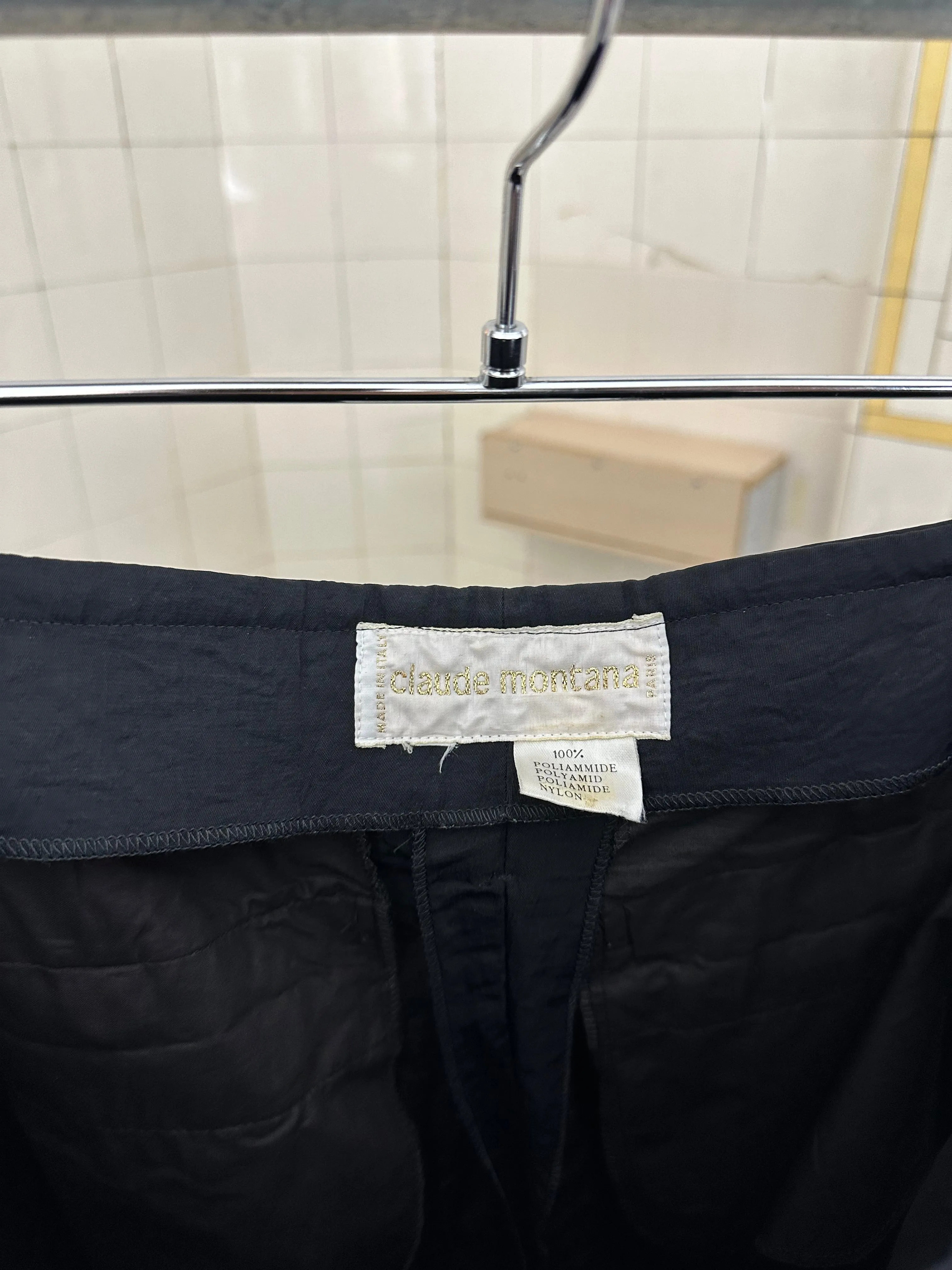1980s Claude Montana Crushed Nylon Pleated Trousers - Size M