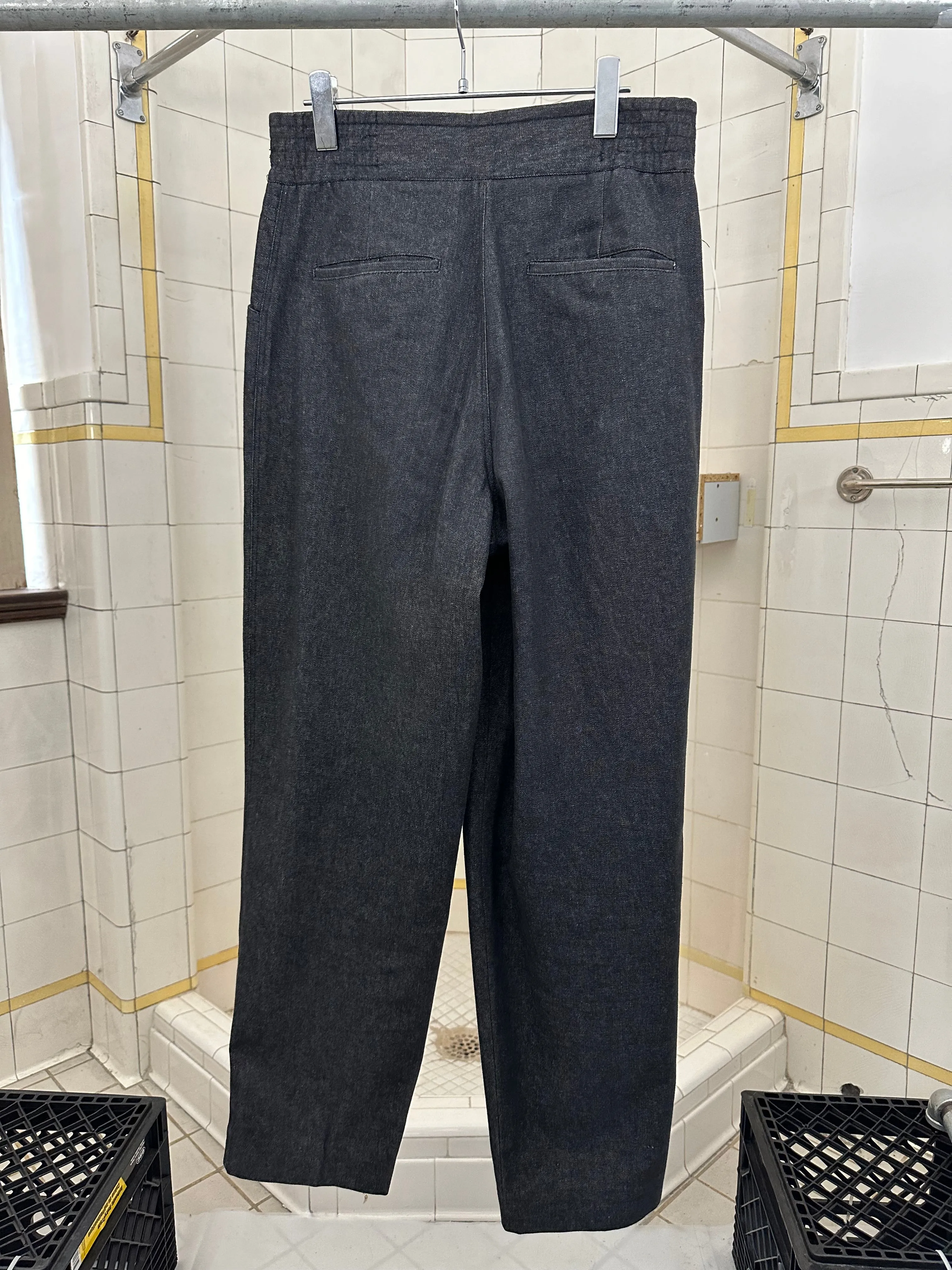 1980s Claude Montana Denim Trousers with Off Center Metal Clasp Closure - Size M