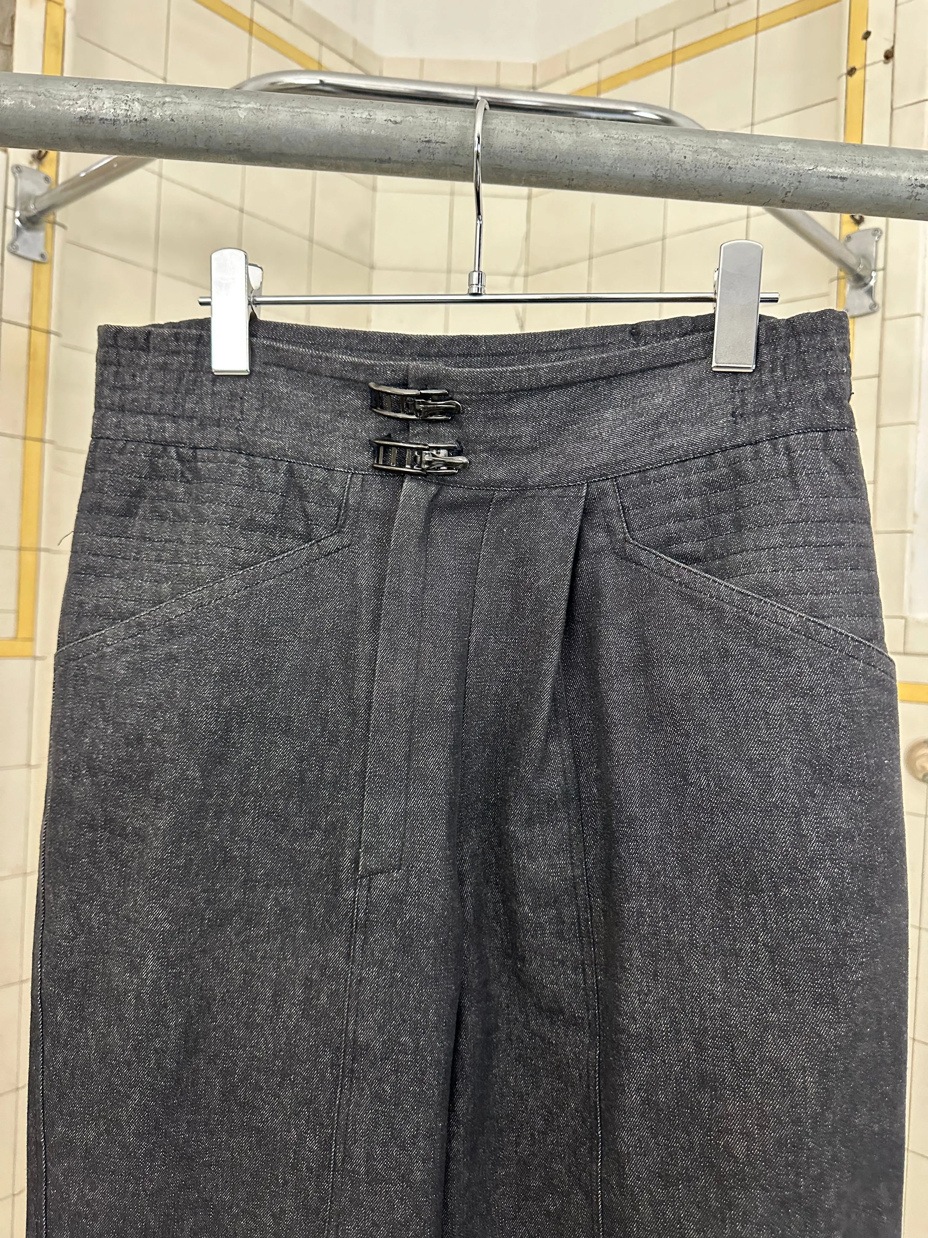 1980s Claude Montana Denim Trousers with Off Center Metal Clasp Closure - Size M