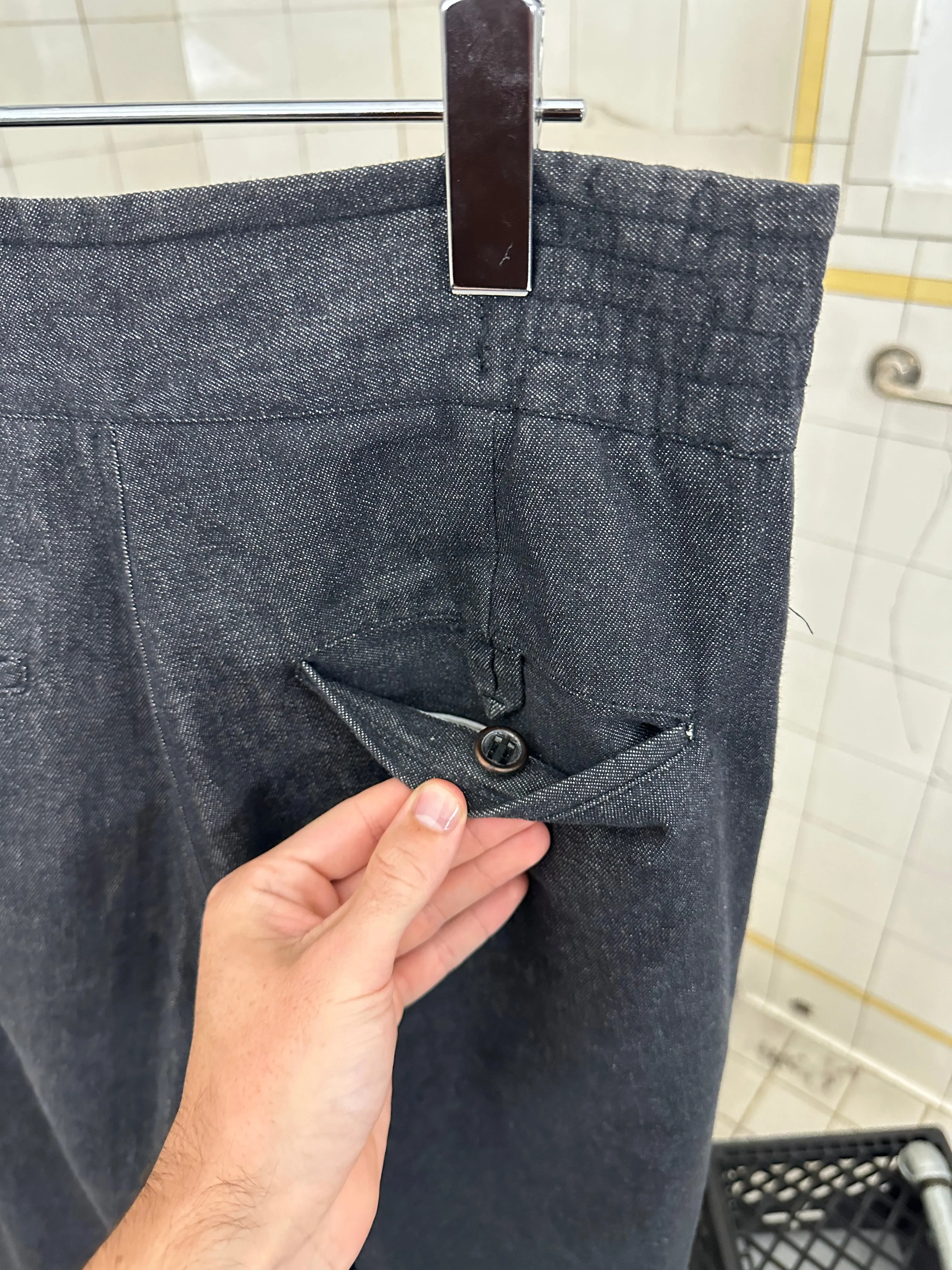 1980s Claude Montana Denim Trousers with Off Center Metal Clasp Closure - Size M