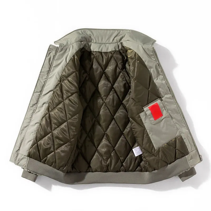 Aidase mens outfits Autumn Winter Jackets Men Solid Bomber Jacket Men Military Vintage Retro Motorcycle Jacket Casual Parkas Windbreaker Pocket Male