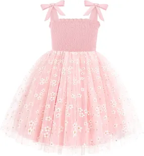 Arshiner Toddler Girl Tutu Dress Summer Bow-Tie Straps Casual Dresses Kids Princess Flowy Swing Clothes for 2-7Y