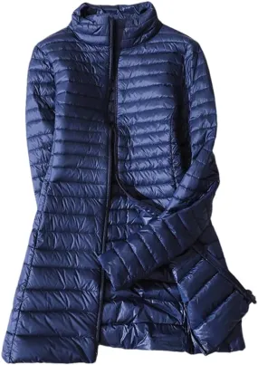 Dninmim Women's Light Stand Collar Thin Duck Down Puffer Jackets Winter Coat Quilted Parkas Outerwear