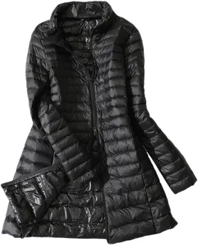 Dninmim Women's Light Stand Collar Thin Duck Down Puffer Jackets Winter Coat Quilted Parkas Outerwear