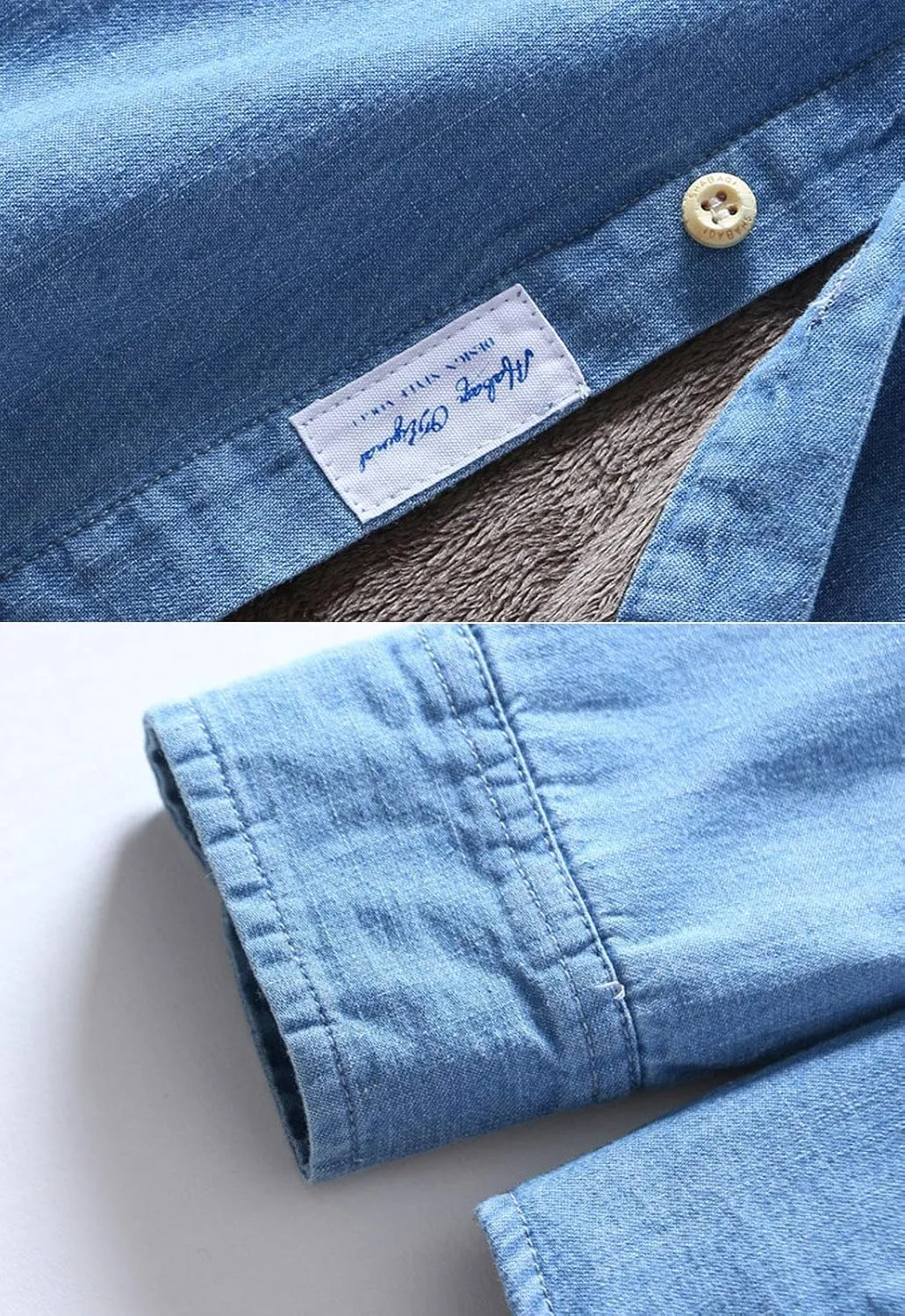 Flygo Men's Casual Long Sleeve Sherpa Lined Button Down Denim Shirt Jacket
