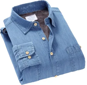 Flygo Men's Casual Long Sleeve Sherpa Lined Button Down Denim Shirt Jacket