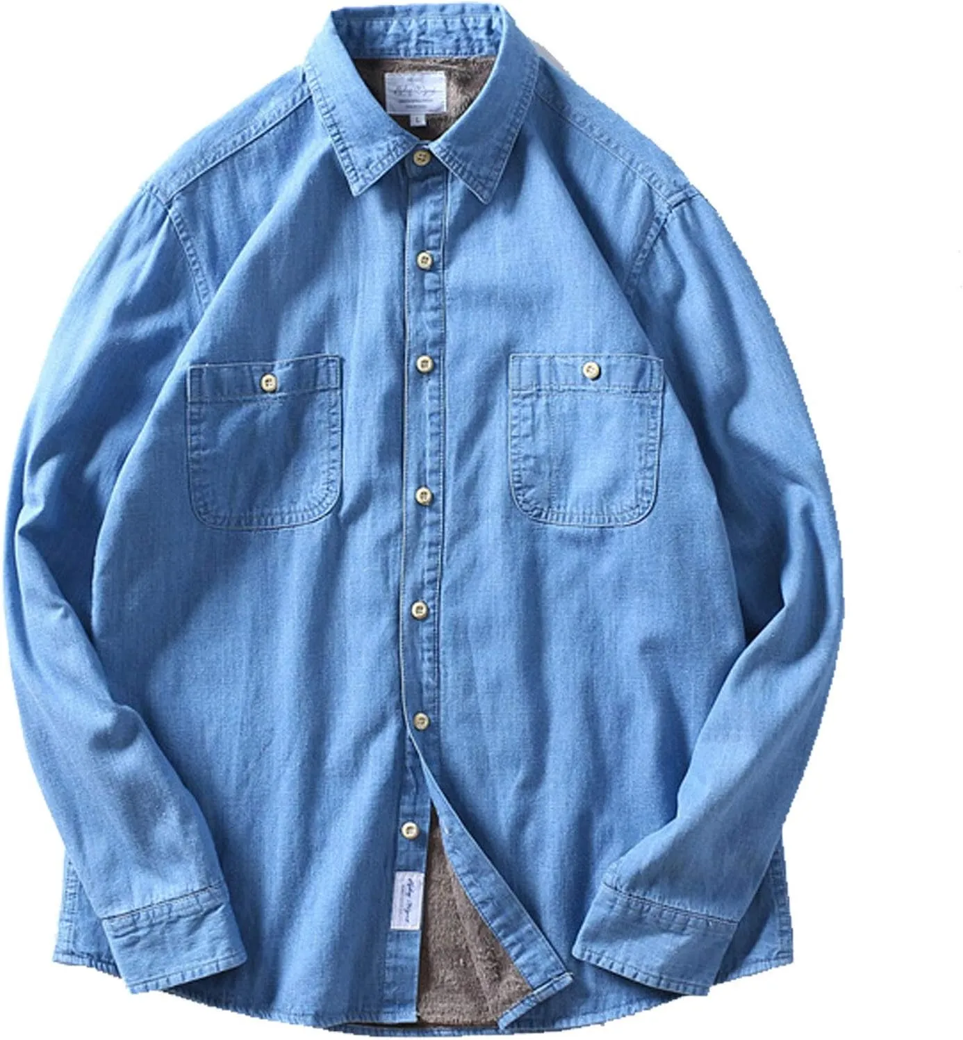 Flygo Men's Casual Long Sleeve Sherpa Lined Button Down Denim Shirt Jacket
