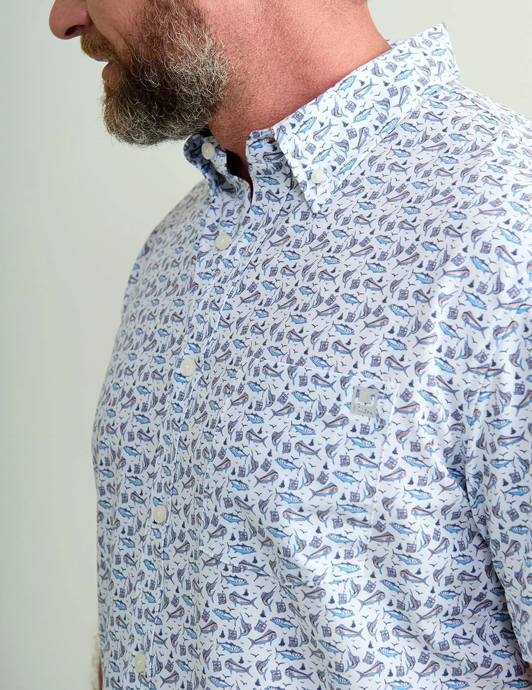 HUK Kona Solid Short Sleeve Fishing Button Down Shirt for Men