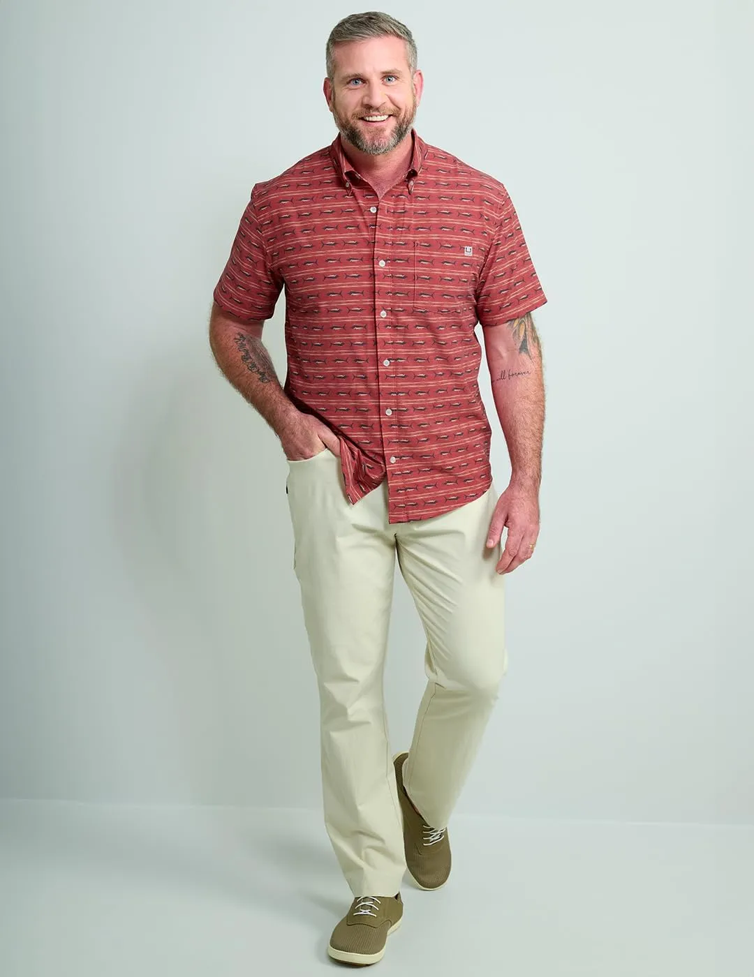 HUK Kona Solid Short Sleeve Fishing Button Down Shirt for Men