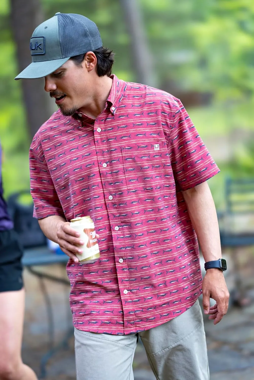 HUK Kona Solid Short Sleeve Fishing Button Down Shirt for Men