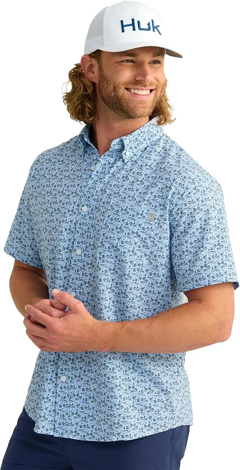 HUK Mens Kona Pattern Short Sleeve Fishing Button Down Shirt