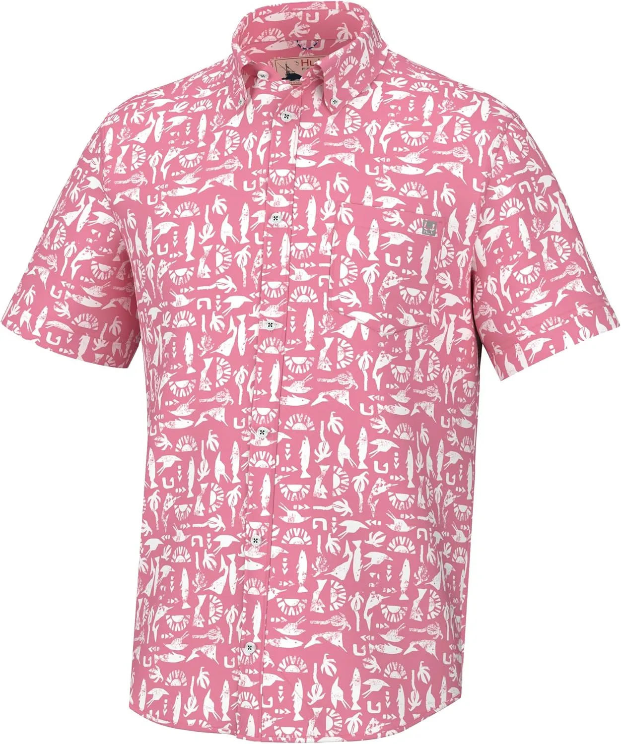 HUK Men's Kona Pattern Short Sleeve Fishing Button Down Shirt