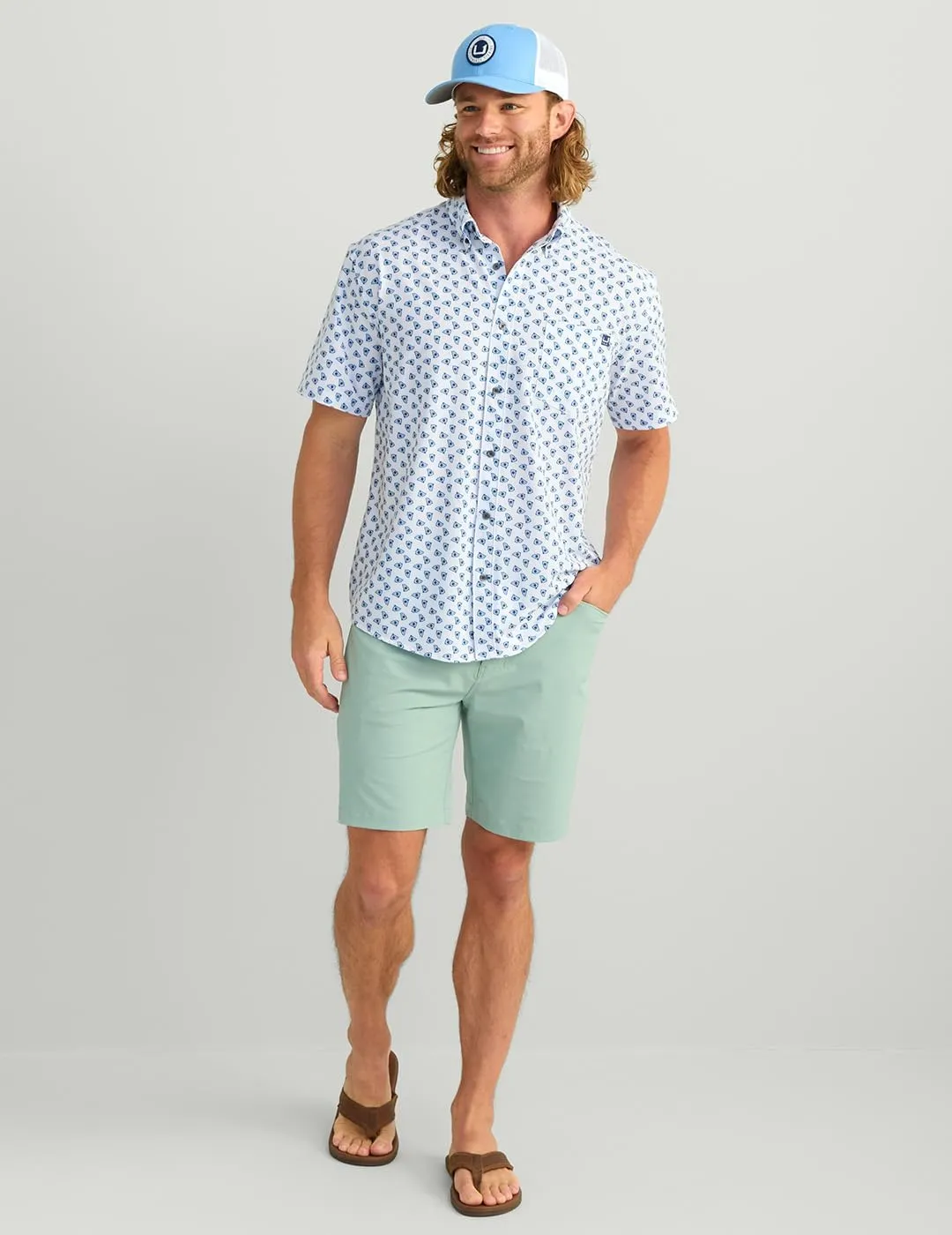 HUK Mens Kona Pattern Short Sleeve Fishing Button Down Shirt