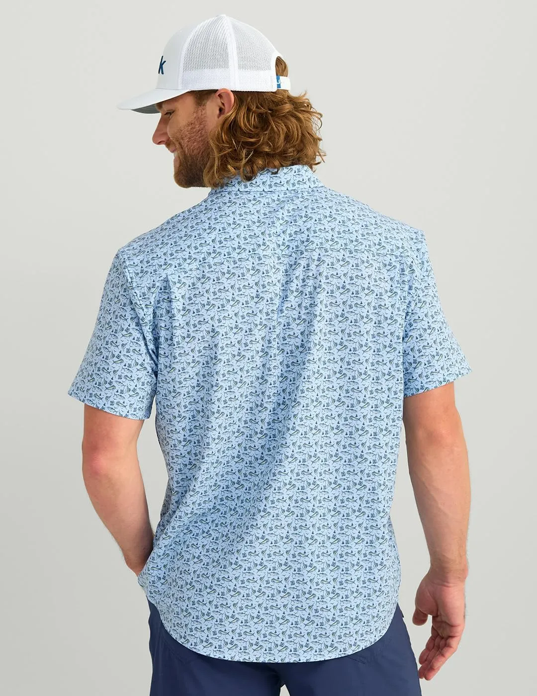 HUK Mens Kona Pattern Short Sleeve Fishing Button Down Shirt