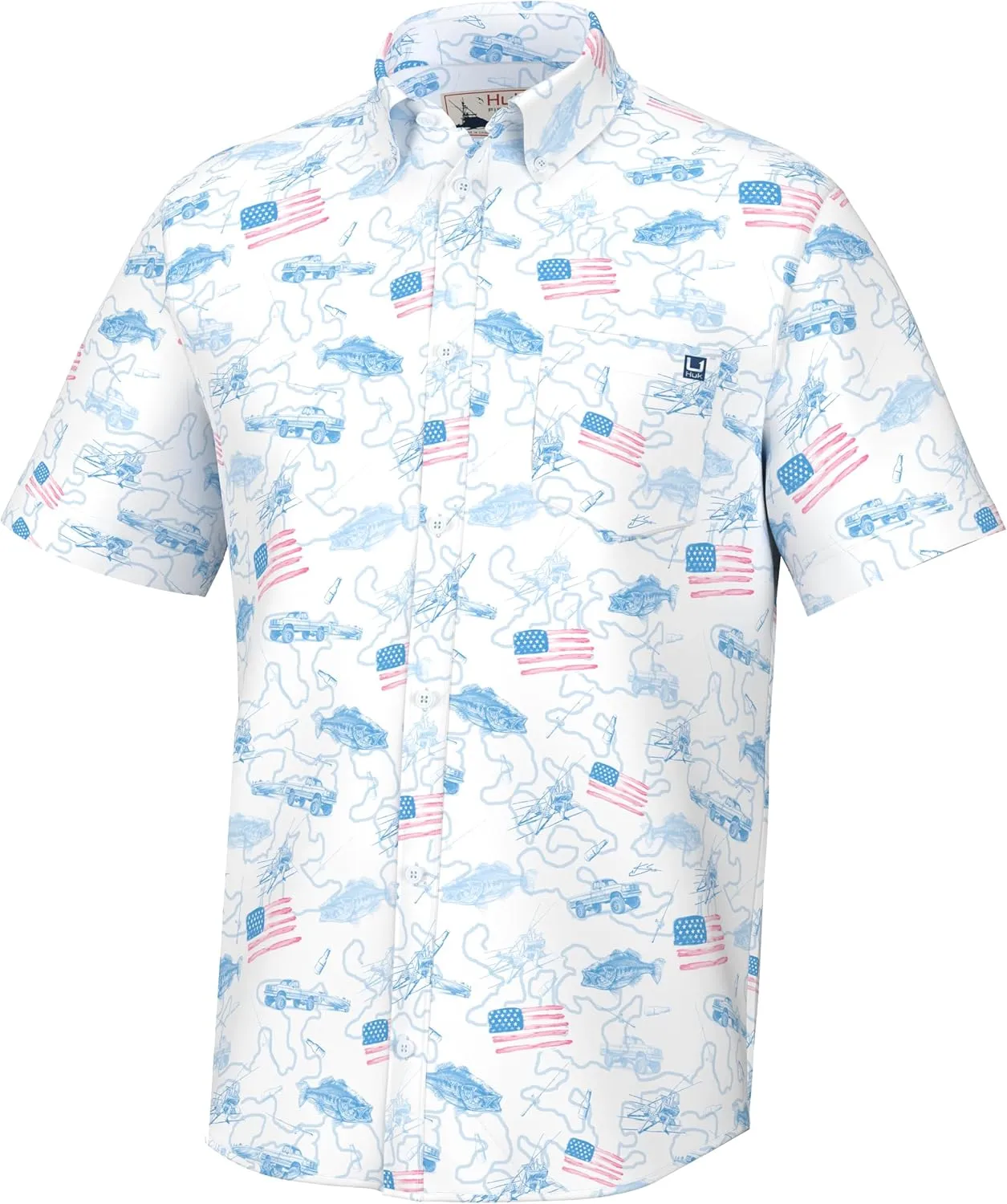 HUK Men's Kona Pattern Short Sleeve Fishing Button Down Shirt