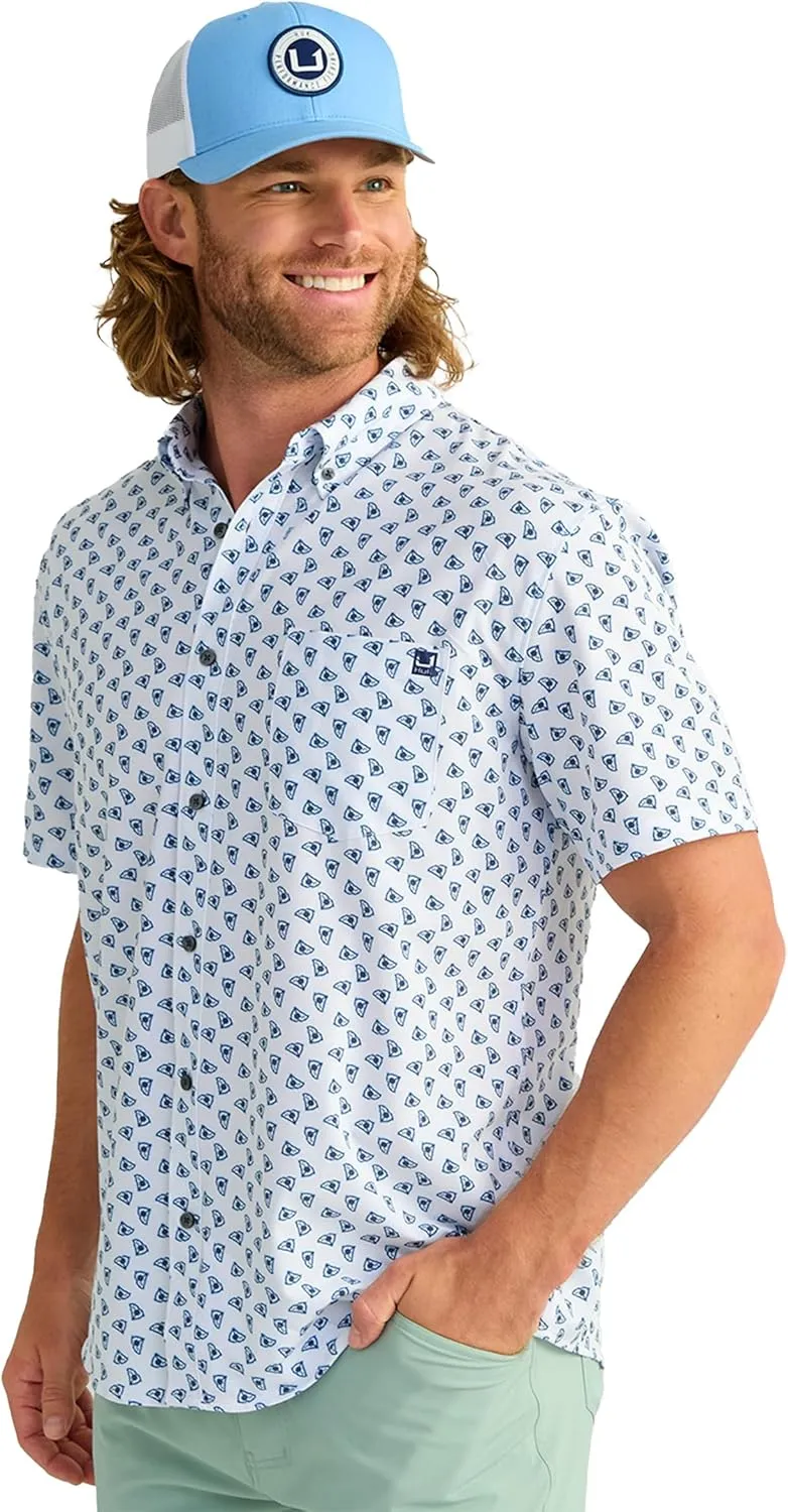 HUK Mens Kona Pattern Short Sleeve Fishing Button Down Shirt