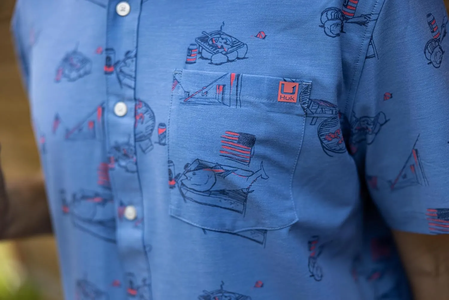 HUK Men's Kona Pattern Short Sleeve Fishing Button Down Shirt