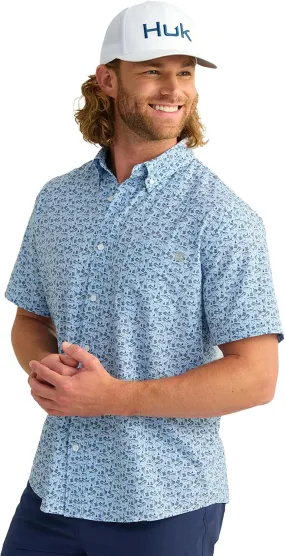 HUK Mens Kona Pattern Short Sleeve Fishing Button Down Shirt