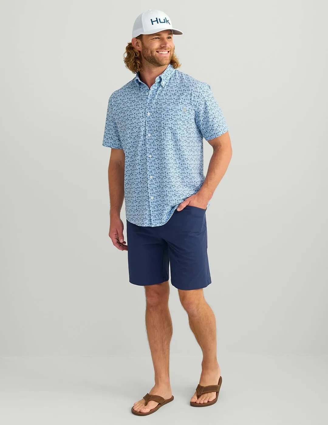 HUK Mens Kona Pattern Short Sleeve Fishing Button Down Shirt