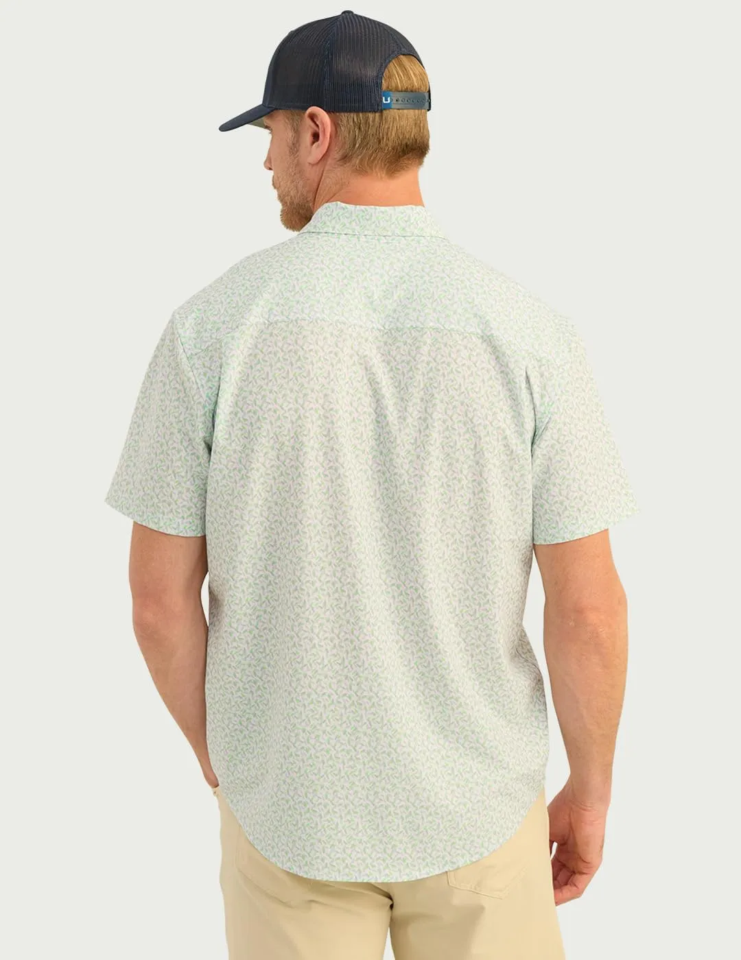HUK Mens Kona Pattern Short Sleeve Fishing Button Down Shirt