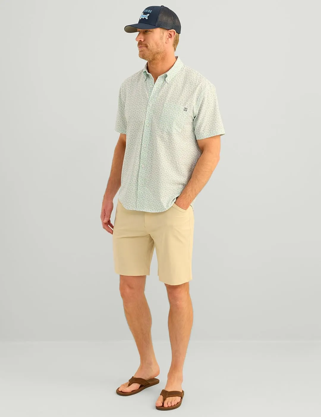 HUK Mens Kona Pattern Short Sleeve Fishing Button Down Shirt