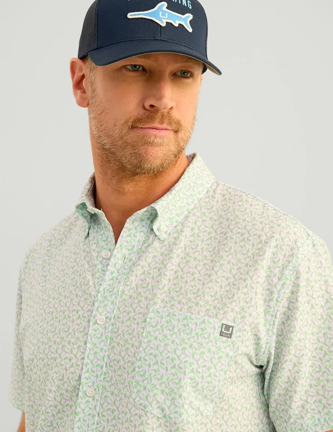 HUK Mens Kona Pattern Short Sleeve Fishing Button Down Shirt