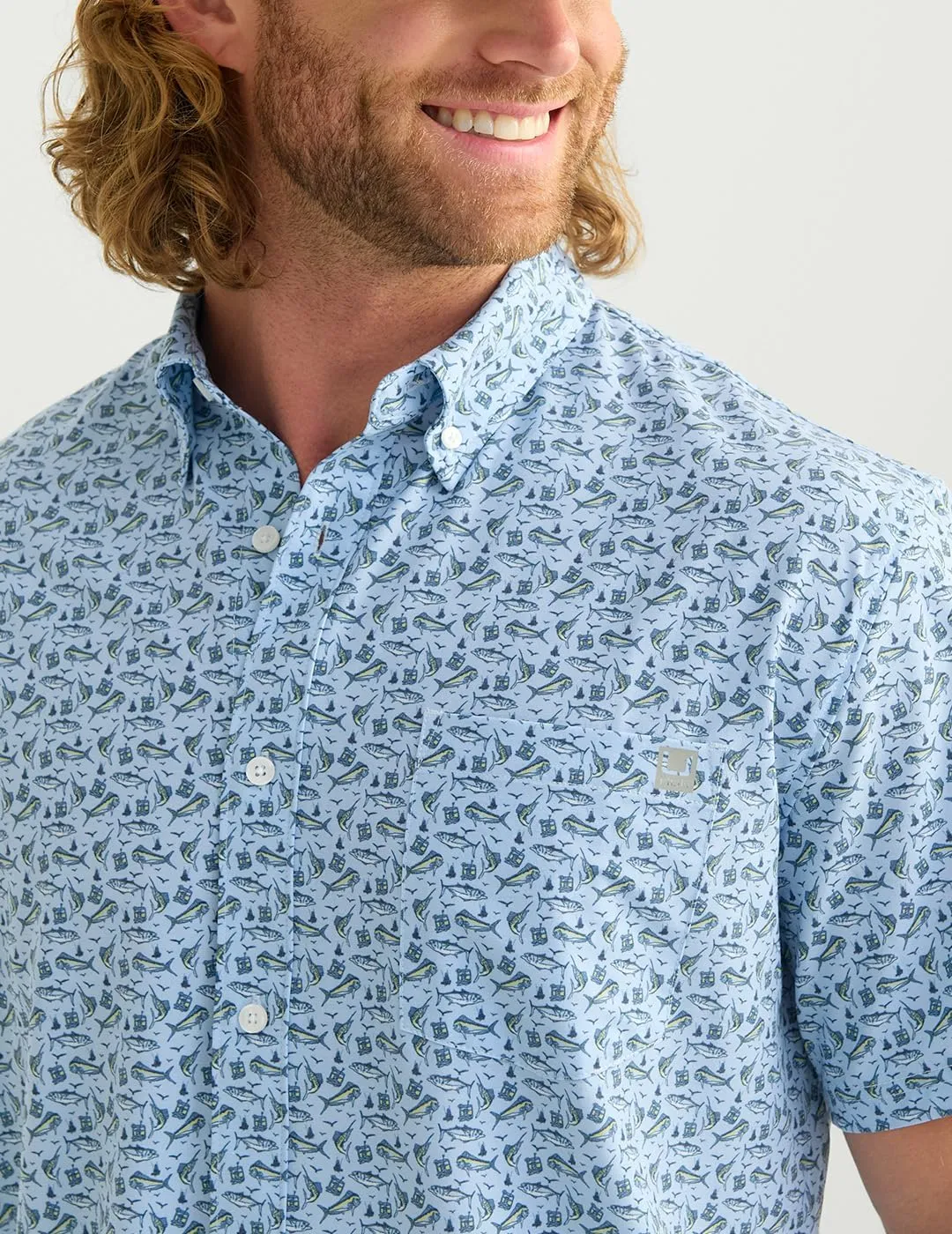 HUK Mens Kona Pattern Short Sleeve Fishing Button Down Shirt