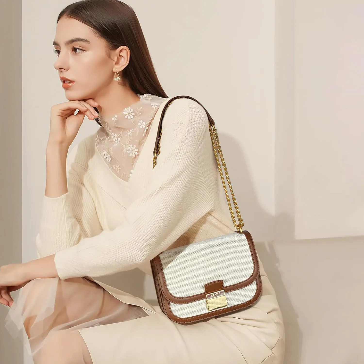 Keyli Small Crossbody Bag, Trendy Designer Mini Shoulder Bag for Women Waterproof Leather Satchel Purses with Adjust Strap