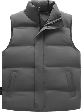 Men's Puffer Vest Lightweight Stand Collar Solid Sleeveless Down Coats Casual Packable Padded Winter Warm Outerwear