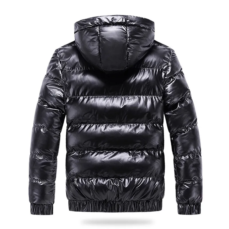 Men's Quilted Shiny Puffer Down Hooded Thermal Bomber Jackets