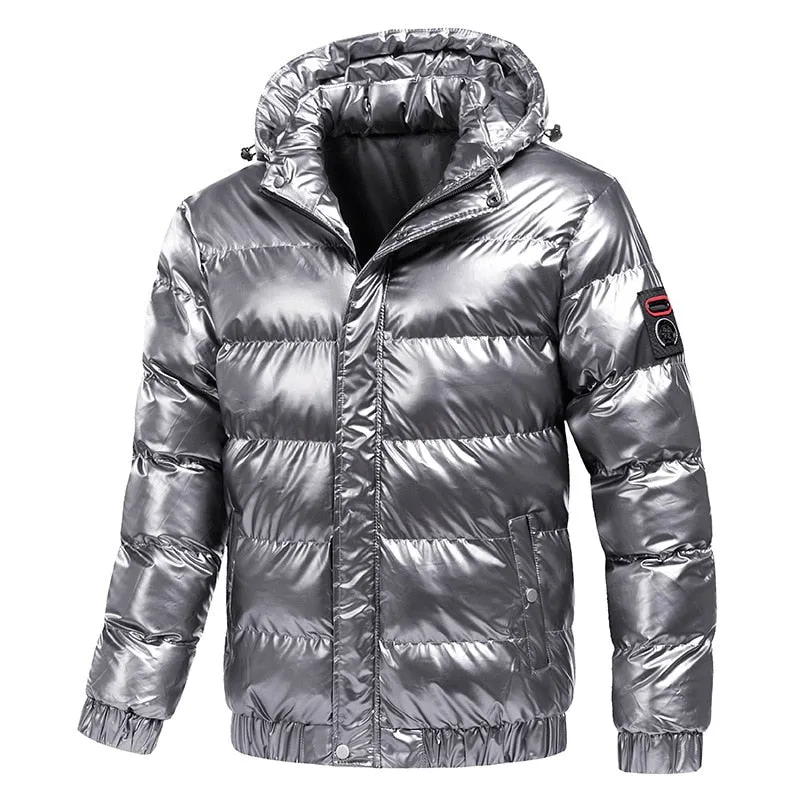 Men's Quilted Shiny Puffer Down Hooded Thermal Bomber Jackets