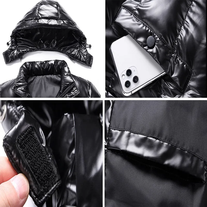 Men's Quilted Shiny Puffer Down Hooded Thermal Bomber Jackets