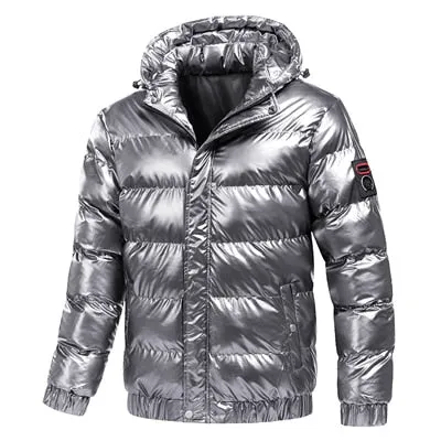 Men's Quilted Shiny Puffer Down Hooded Thermal Bomber Jackets