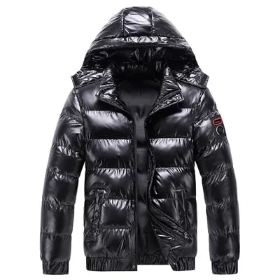 Men's Quilted Shiny Puffer Down Hooded Thermal Bomber Jackets