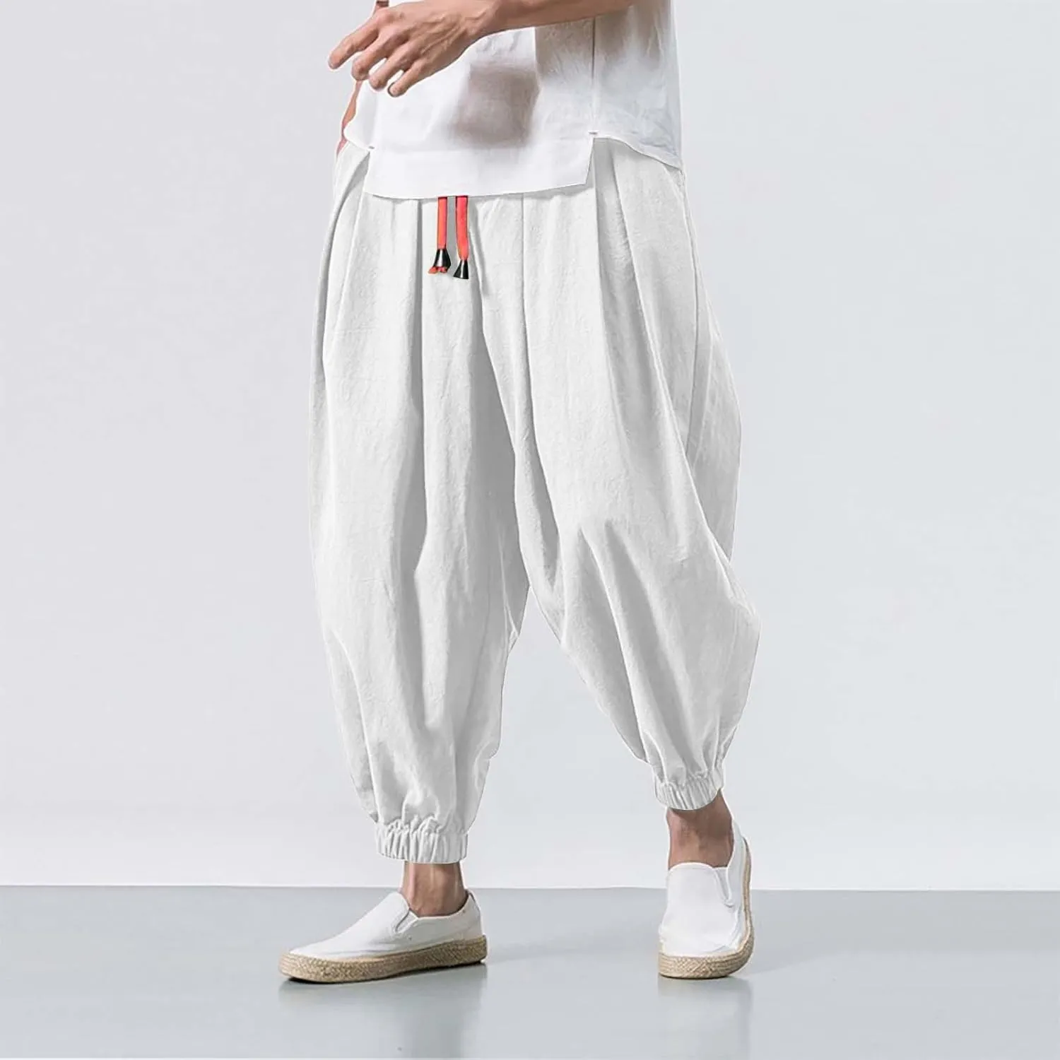 Mens Sweatpants Loose Elastic Straps with Pocket Trousers Solid Color Casual Men Pants Stretch Pants for Men