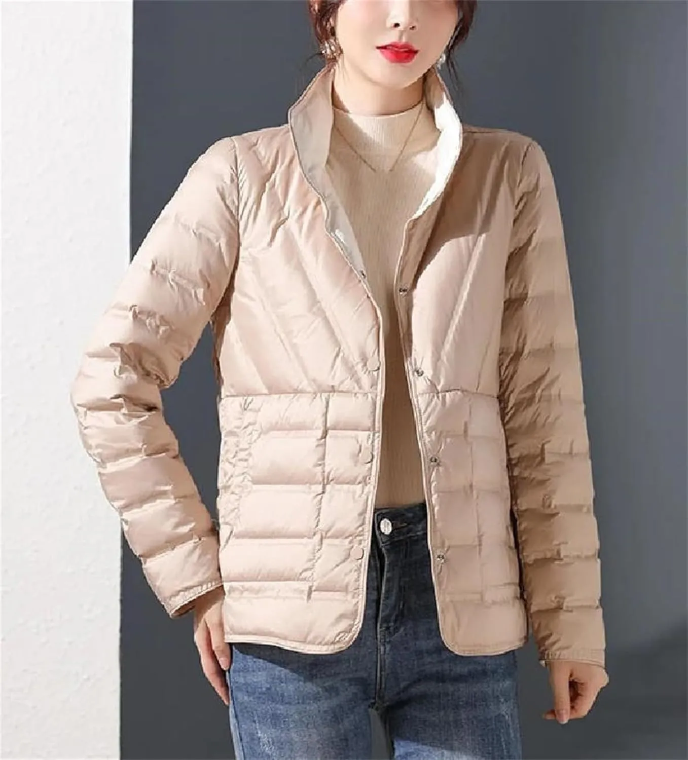 Mnjyihy Women Winter Puffer Jacket White Duck Down Lightweight Reversible Female Parkas Casual Short Coat