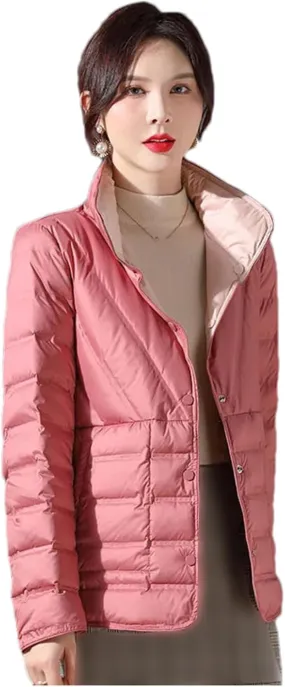 Mnjyihy Women Winter Puffer Jacket White Duck Down Lightweight Reversible Female Parkas Casual Short Coat