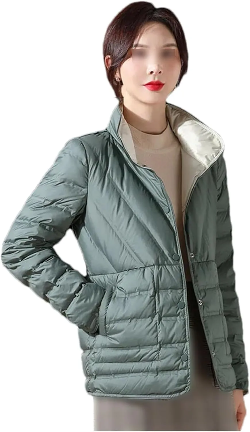 Mnjyihy Women Winter Puffer Jacket White Duck Down Lightweight Reversible Female Parkas Casual Short Coat