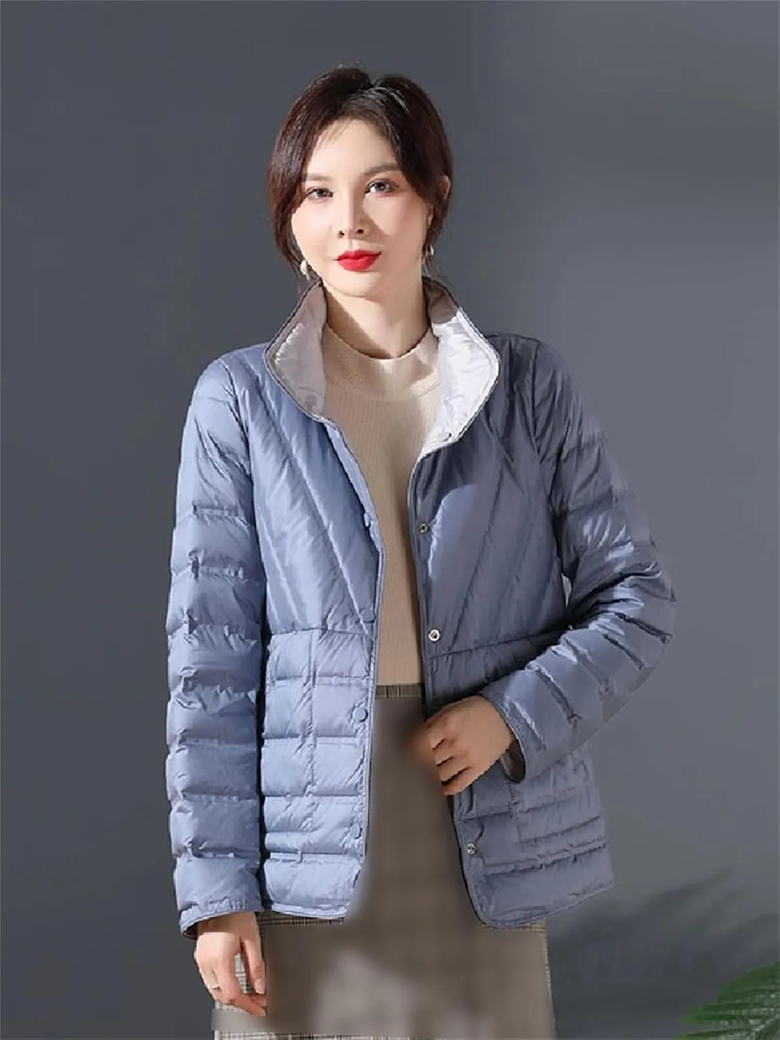 Mnjyihy Women Winter Puffer Jacket White Duck Down Lightweight Reversible Female Parkas Casual Short Coat