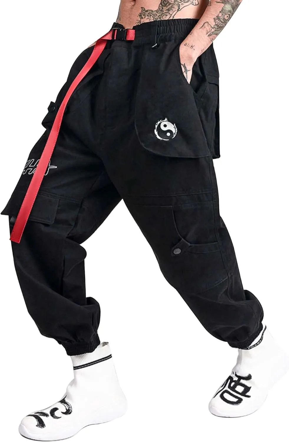Niepce Inc Japanese Streetwear Cargo Pants for Men with Straps