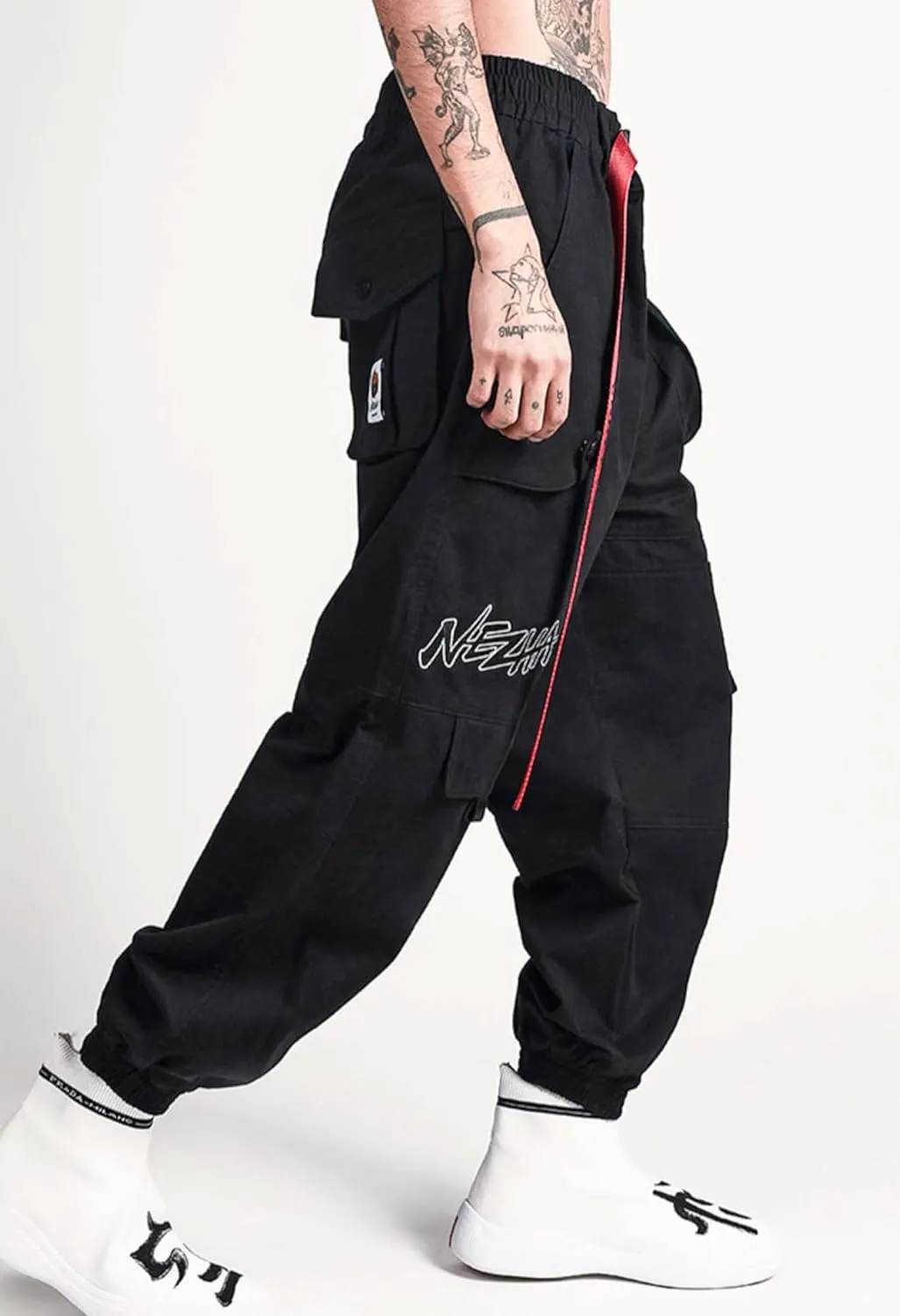Niepce Inc Japanese Streetwear Cargo Pants for Men with Straps