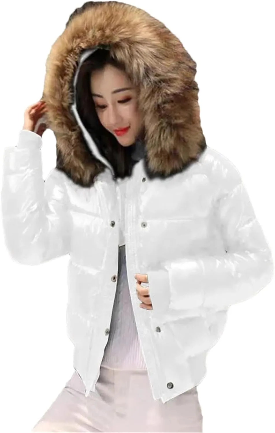 Pulcykp Women Large Warm Puffer Coat Winter Thicken Down Jacket Short Parkas