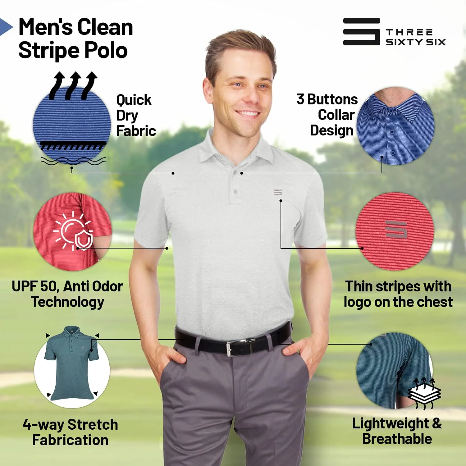 Three Sixty Six Golf Shirts for Men - Men’s Quick Dry Polo Shirt - 4-Way Stretch & UPF 50