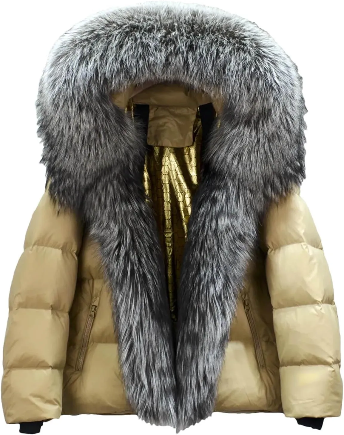 Women Winter Hooded Puffer Coat Large Fur Down Jacket Loose Waterproof Parkas Zipper Outerwear