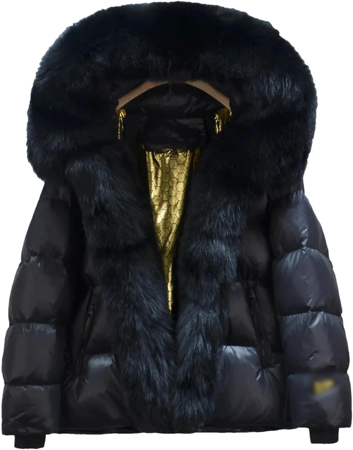 Women Winter Hooded Puffer Coat Large Fur Down Jacket Loose Waterproof Parkas Zipper Outerwear