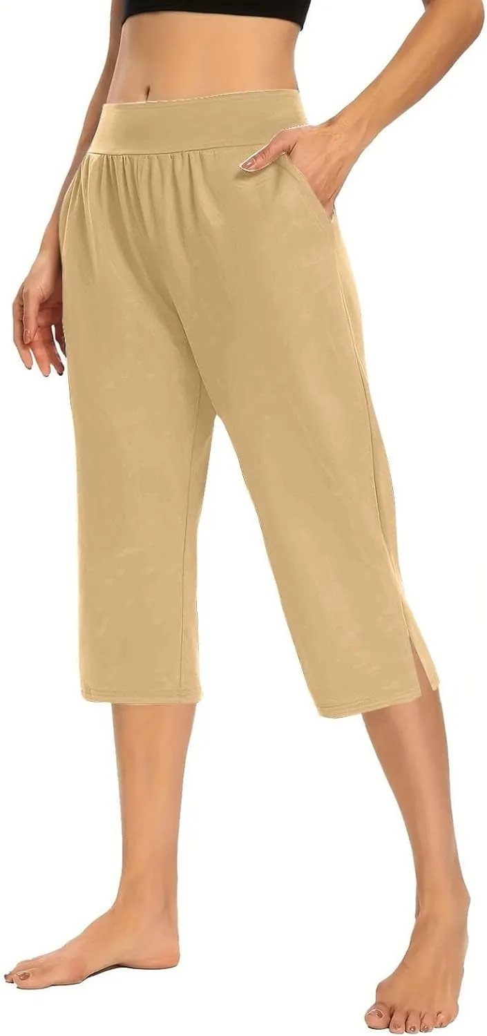 Womens Capri Pants Dressy Casual Summer Stretch Pull On Capris Joggers Elastic Waist Light Weight Yoga Lounge Slacks