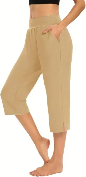Womens Capri Pants Dressy Casual Summer Stretch Pull On Capris Joggers Elastic Waist Light Weight Yoga Lounge Slacks